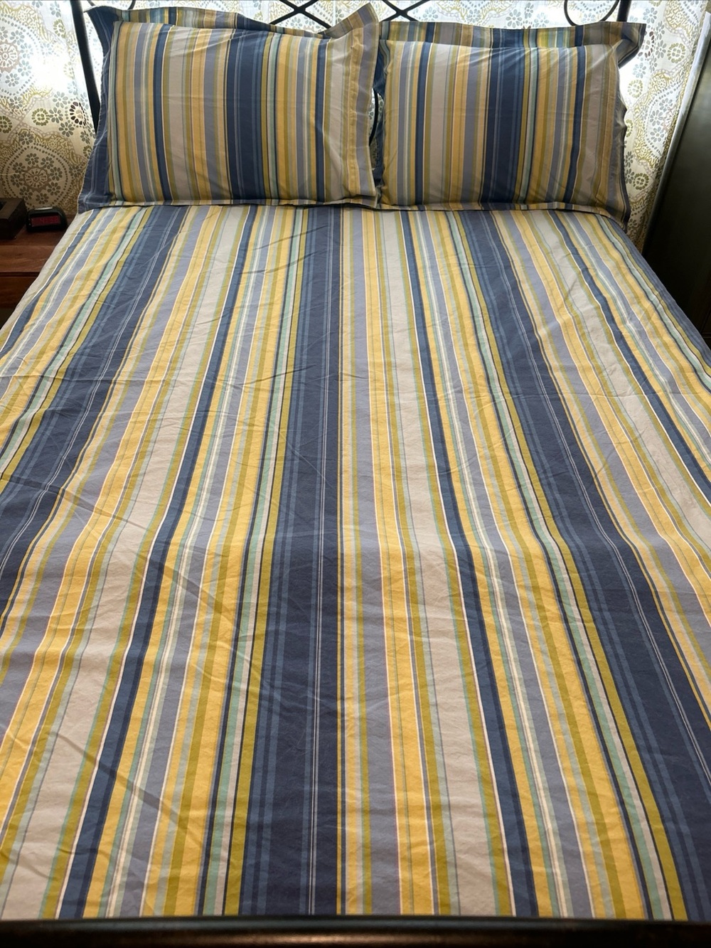 Pottery Barn Blue Green Striped 100% Cotton Duvet Cover Full ? + 2 Pillow Shams